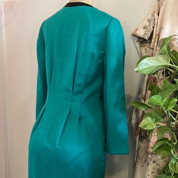 Vintage Dress R&A Collections Green black Trim Collar Neck Front Button Front - Picture 4 of 15
